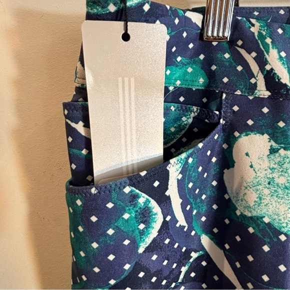 ADIDAS Golf Sz XL Floral Polka Dot Pull on Capri Pants in Blue and Green NEW - Picture 4 of 13